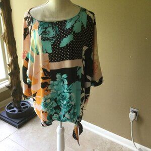 Chico''s women's pulloever blouse sz 3 (16/18) in mixed pattern floral print EUC